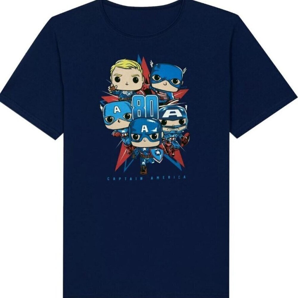 Funko Pop! Marvel Captain America T-Shirt Crew Neck Blue Size S New
